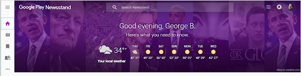 Google Play Newsstand desktop briefing header