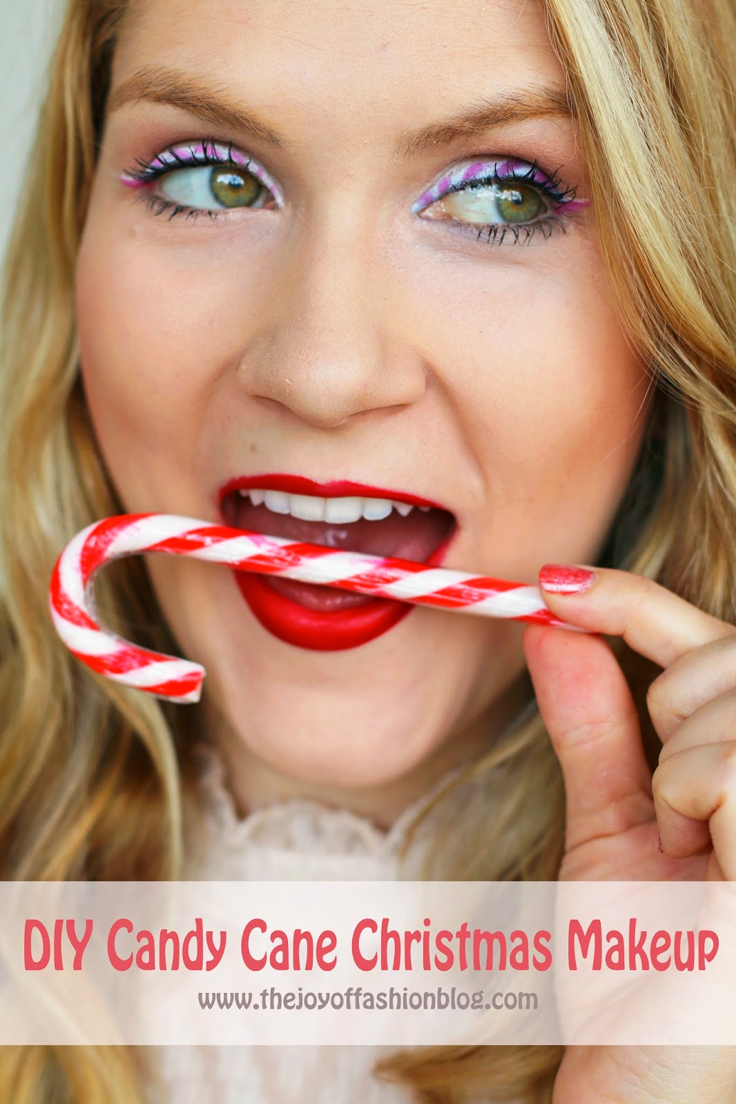 Super cute candy cane makeup for Christmas! Click through for full tutorial