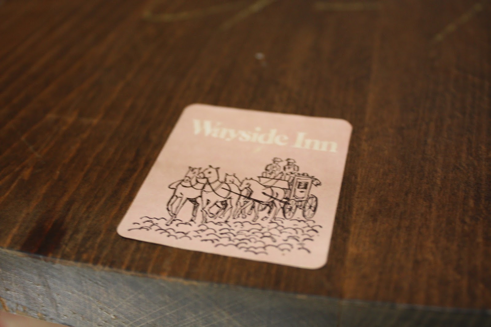 Wayside Inn label underneath chair seat Wayside Inn label