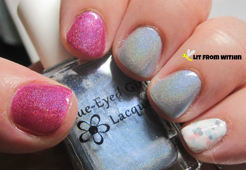 Nail Nation 3000 Inner Flame, Blue-Eyed Girl Lacquer Tea Is Soothing, I Wish To Be Tense, and Makeup Your Face Funfetti 