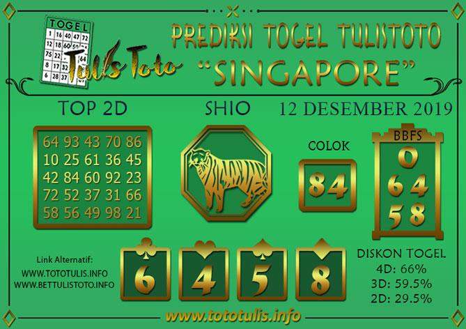 Prediksi Togel SINGAPORE TULISTOTO 12 DESEMBER 2019