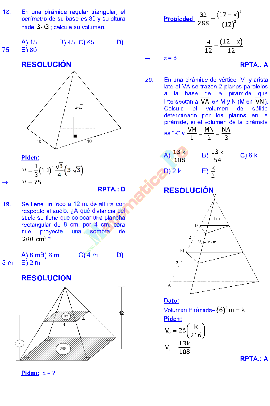 Prisma Y Piramide Problemas Resueltos Geometria Del Espacio Pdf