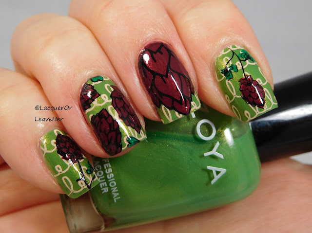 UberChic Beauty 26-01 over Zoya Midori, stamped with Messy Mansion polishes