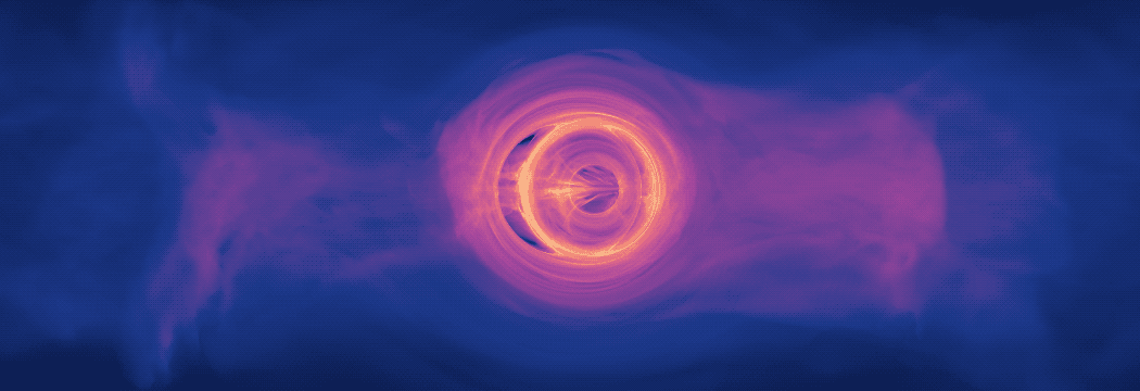 Simulación de dos agujeros negros supermasivos fusionándose