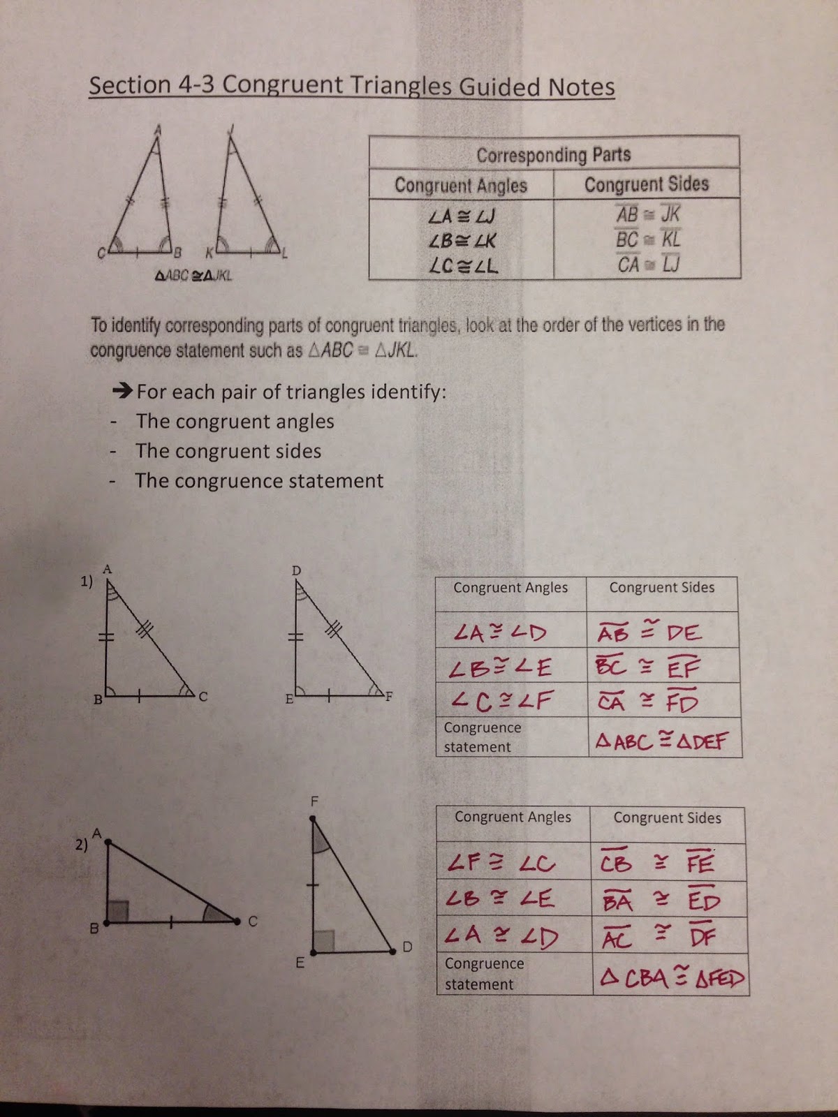 Using Congruent Triangles Worksheet Answers  triangles worksheetsmrs gar mrs at pvphsproving 