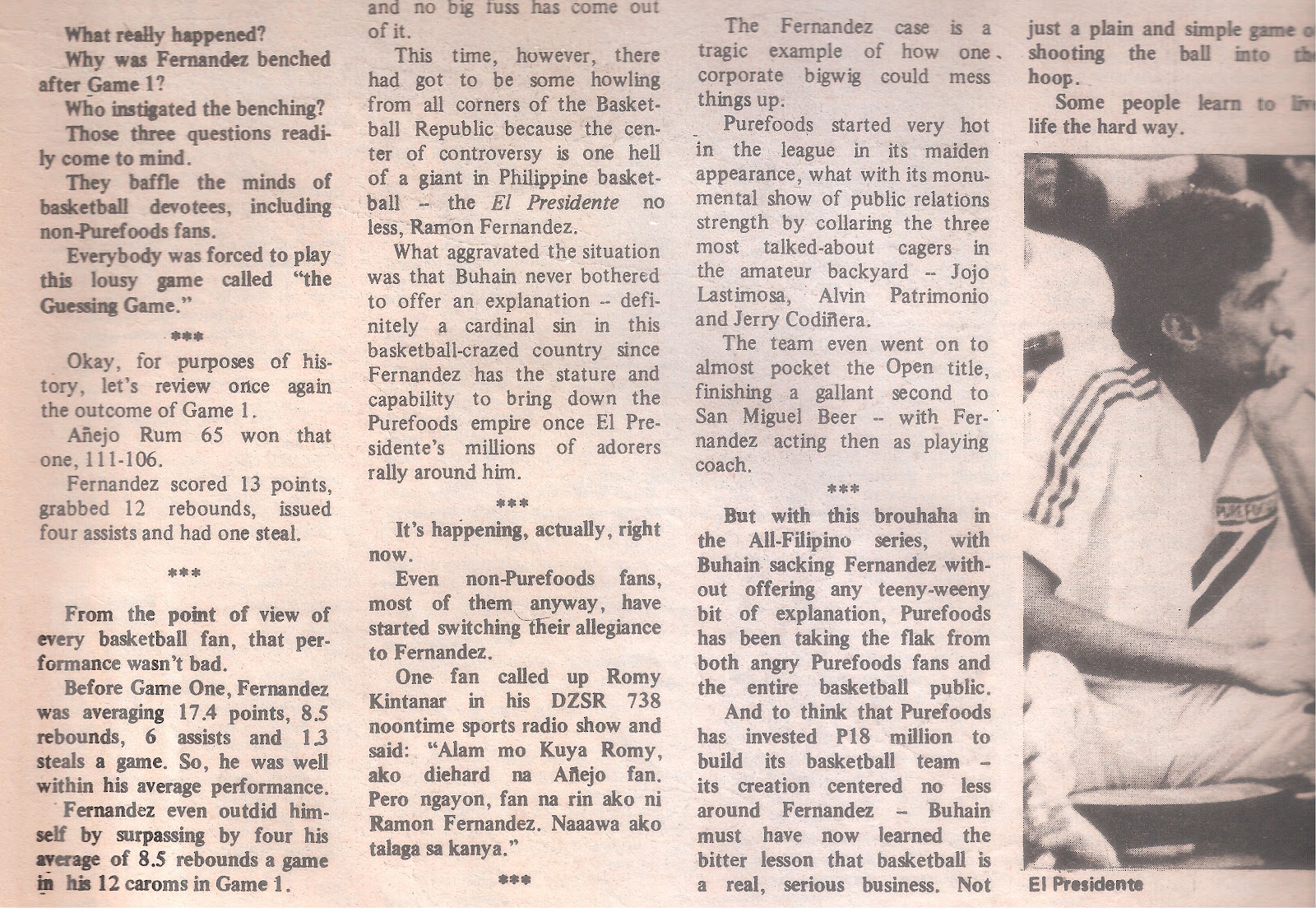 RP Basketball Photos & Articles 1988 PBA AllFilipino Finals controversy