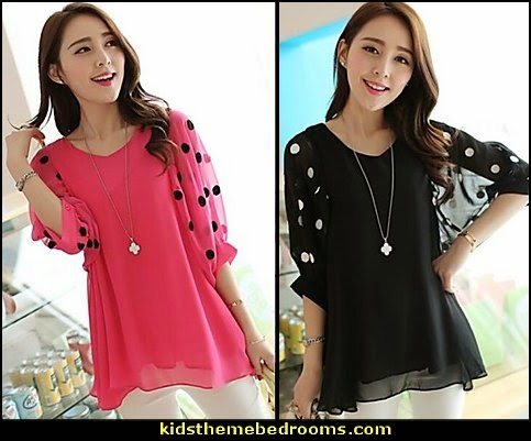 Women's Round Dots Chiffon Splicing Loose Blouse