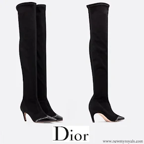 Princess Charlene wore DIOR spectadior thigh boot in stretch suede calfskin