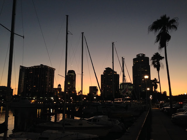 St Petersburg marina and downtown at sunset