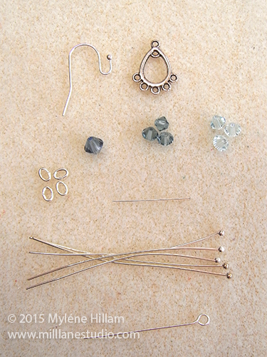 Beads and findings required to make sparkly chandelier earrings