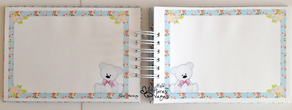 livro de mensagens ursinho provençal floral azul e rosa menina bebê aniversário