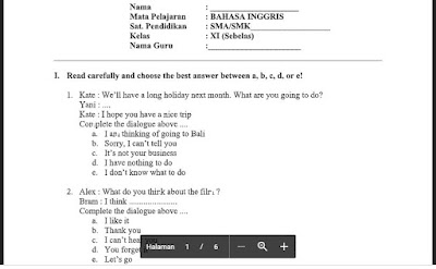 Soal Uts Pts Bahasa Inggris Sma Smk Ma Kelas X 10 Xi 11 Xii 12 Semester Ganjil Update Info Sekolah