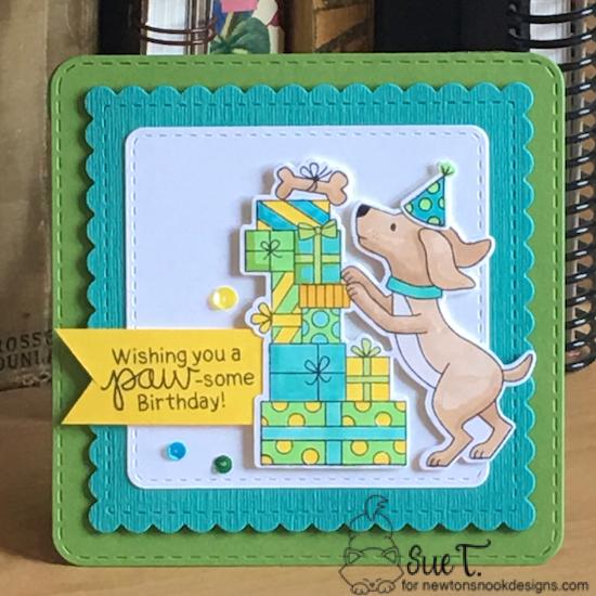 Wishing you a paw-some birthday by Sue features Paw-some Birthday and Frames Squared by Newton's Nook Designs; #newtonsnook