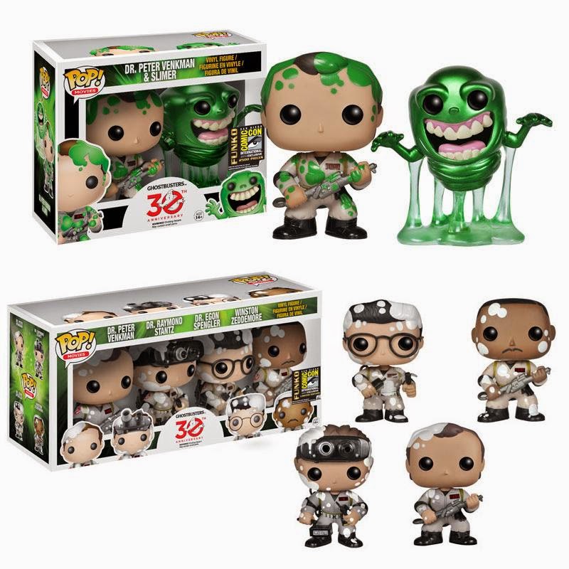 San Diego Comic-Con 2014 Exclusive Ghostbusters Pop! Vinyl Figures by Funko - Metallic Dr. Peter Venkman & Slimer Box Set and Stay Puft Splattered Ghostbusters Box Set