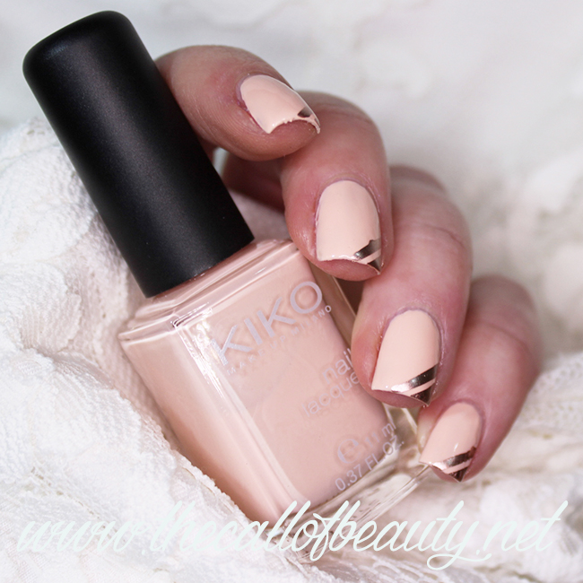  Peach and Rose Gold Tape Mani