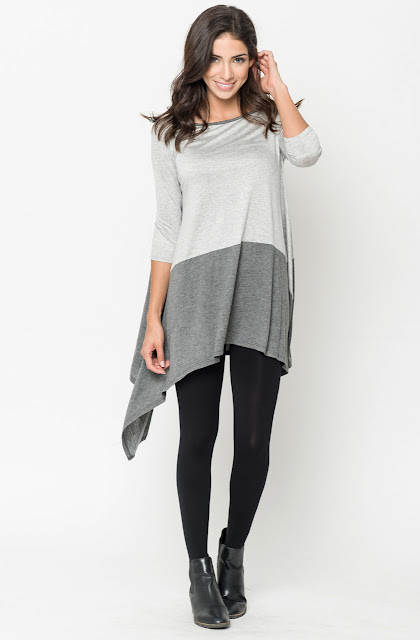 Buy Now Heather grey Two Tone Jersey Tunic Online $20 -@caralase.com