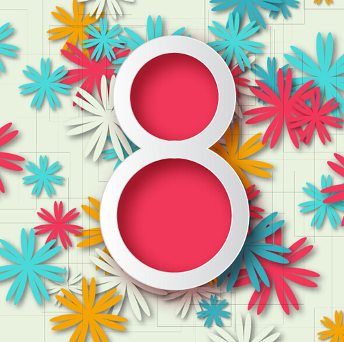 Women's Day 8 March holiday background with paper flower free vector