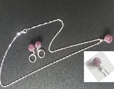 925 Silver Cubic Zirconia Pink Crystal Necklace and Earring Set – 3664 - £47.97