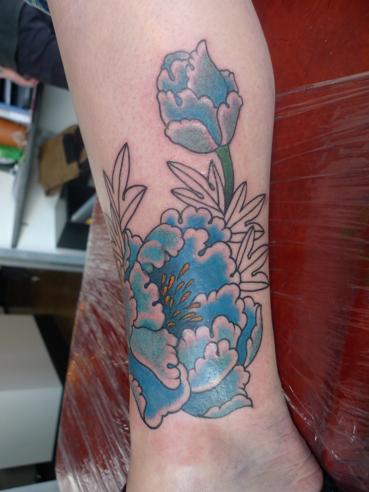 holy skin tattoo: Peony Cover up in progress.