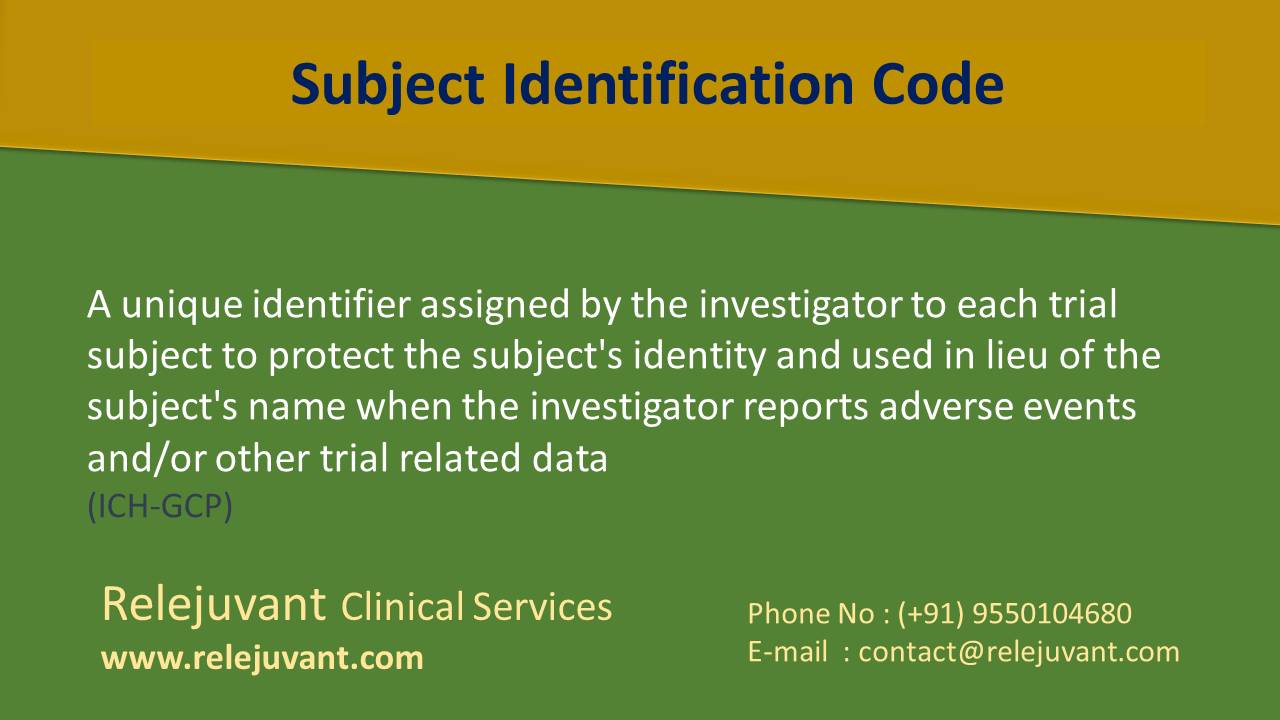 Definition of Subject Identification Code Relejuvant Clinical Services