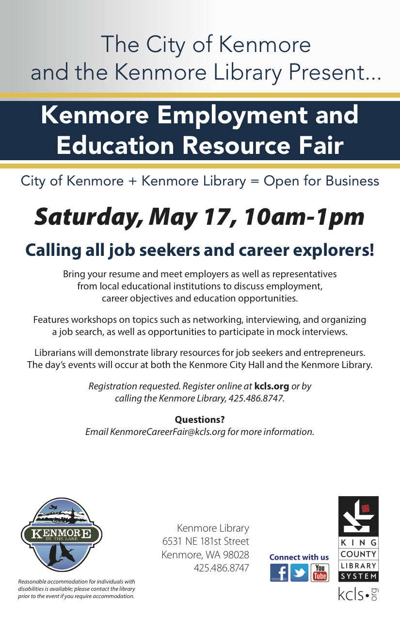 Shoreline Area News Kenmore employment and education resource fair May 17