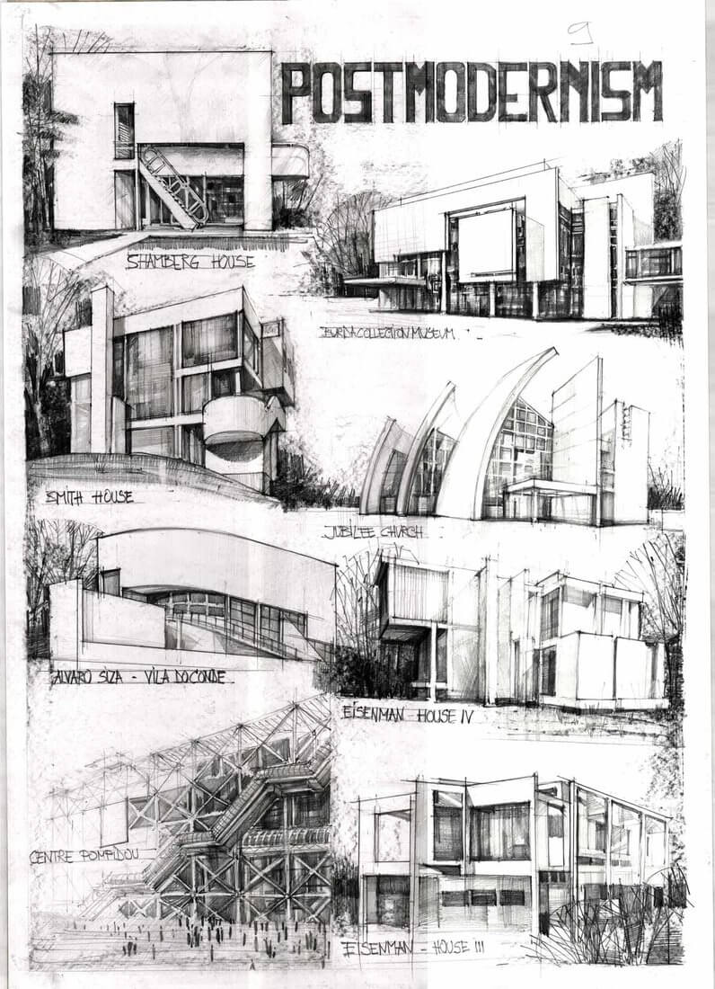12-Postmodernism-Meier-Vlad-Bucur-The History-of-Architecture-in-Drawings-www-designstack-co