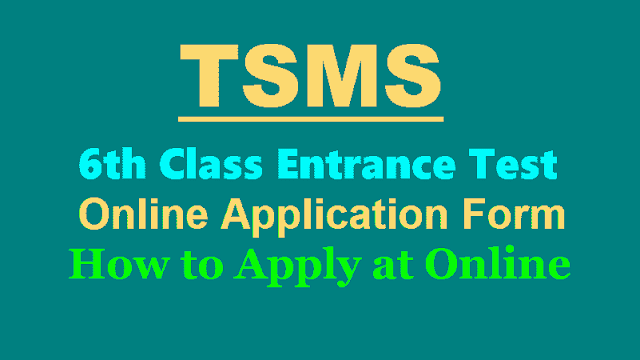 TSMS 6th Class Entrance Test 2019 Online Application Form, How to Apply at Online