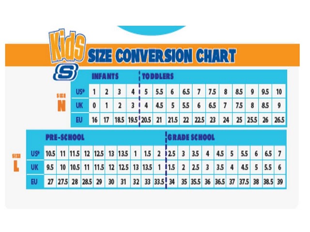 skechers size chart shoes