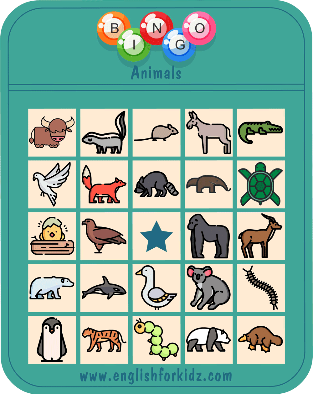 Printable Animals Bingo