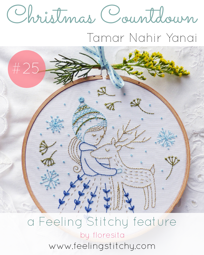 Christmas Countdown 25 - Tamar Nahir Yanai Golden Deer Embroidery Pattern featured on Feeling Stitchy by floresita