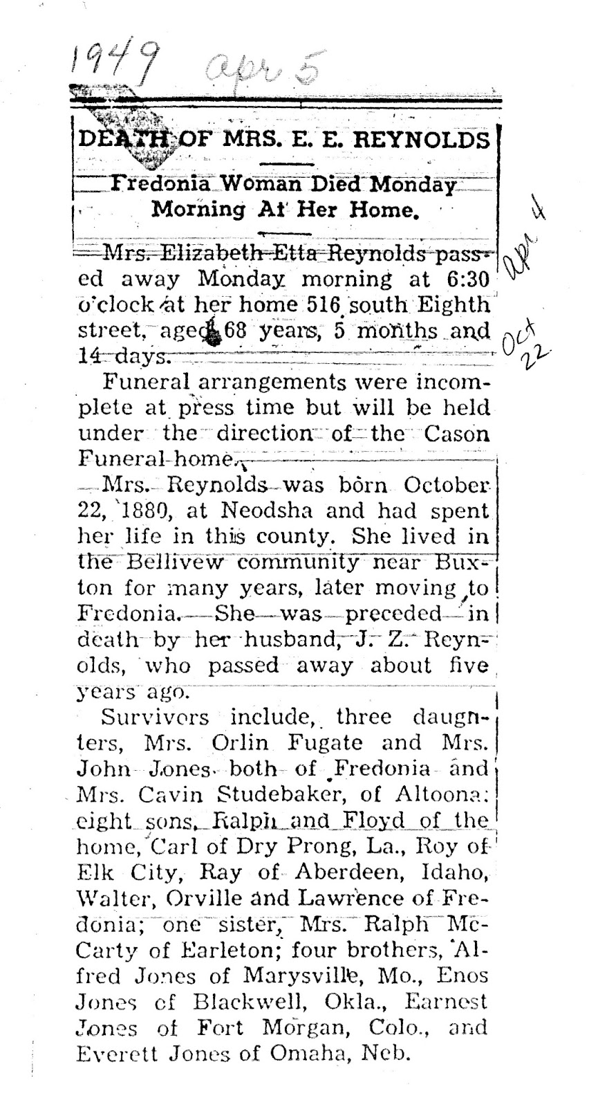 Our Family History Joseph Zachariah Reynolds and Elizabeth Etta Jones