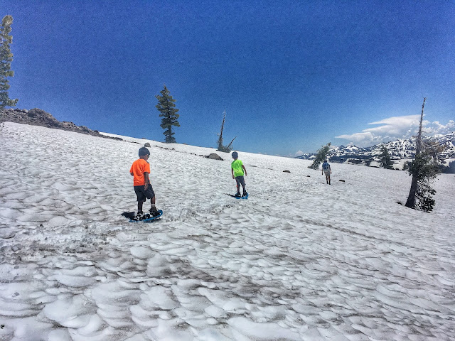 Snowshoeing down Castle Peak