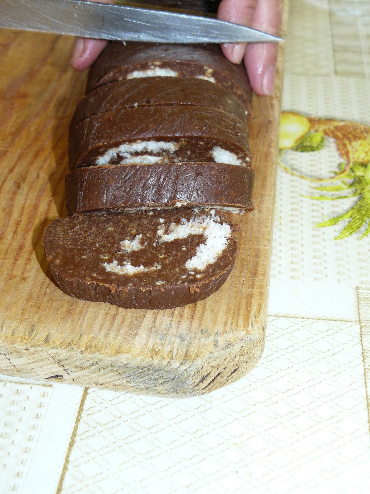 home made easy cakes No Bake Salami Cake with Chocolate and Coconut