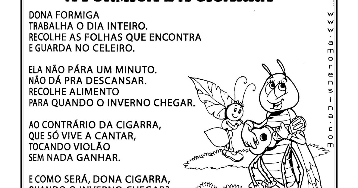 A FORMIGA E A CIGARRA POEMA E ATIVIDADES PARA O 1º ANO Alfabetizar com AMOR A FORMIGA E A CIGARRA POEMA E ATIVIDADES PARA O 1º ANO Alfabetizar com AMOR