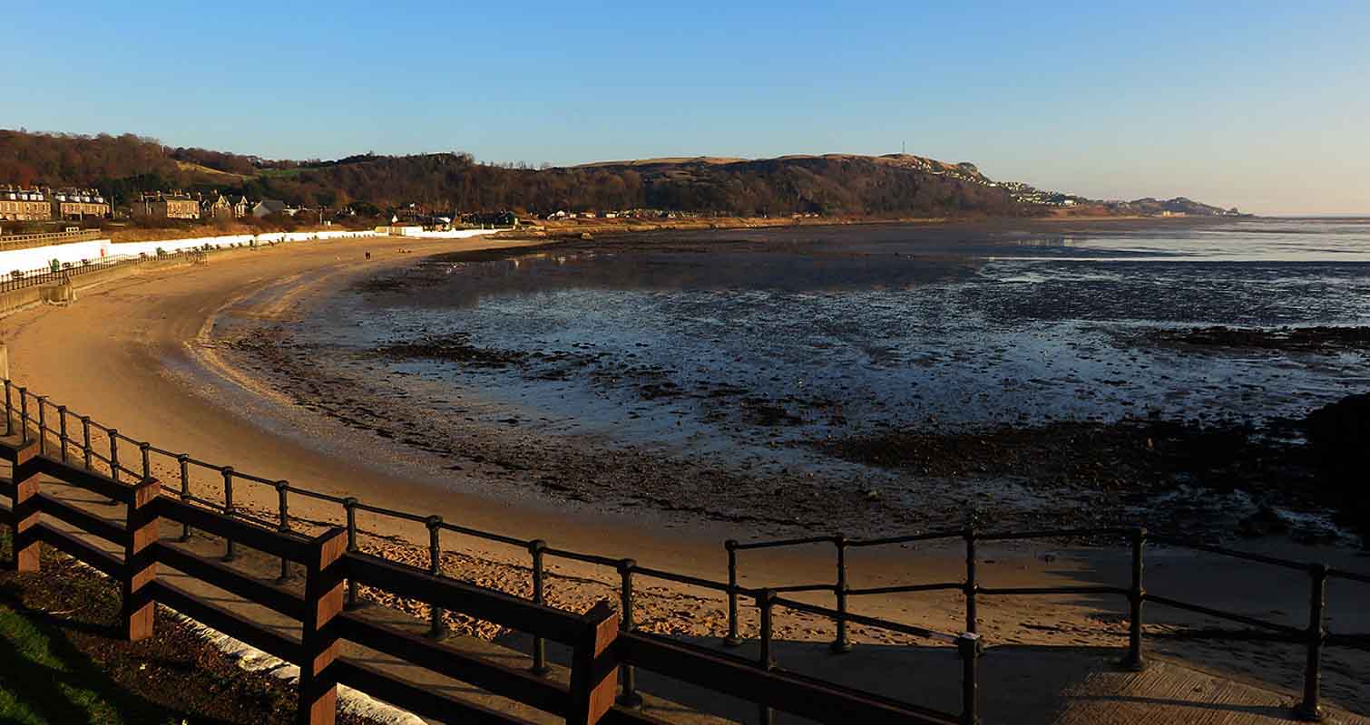 Alex and Bob`s Blue Sky Scotland The Binn. Burntisland. Black Rocks