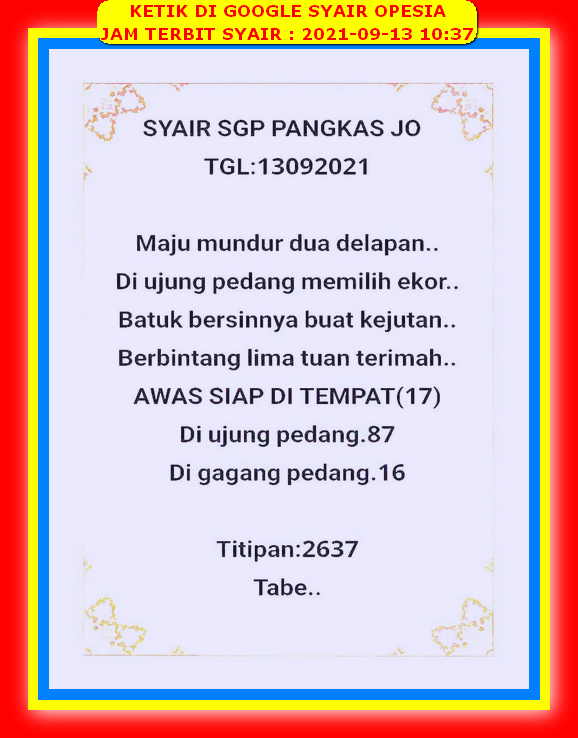 Angka Syair Sgp Terbaru Sabtu 11 September 2021 Slotcasino