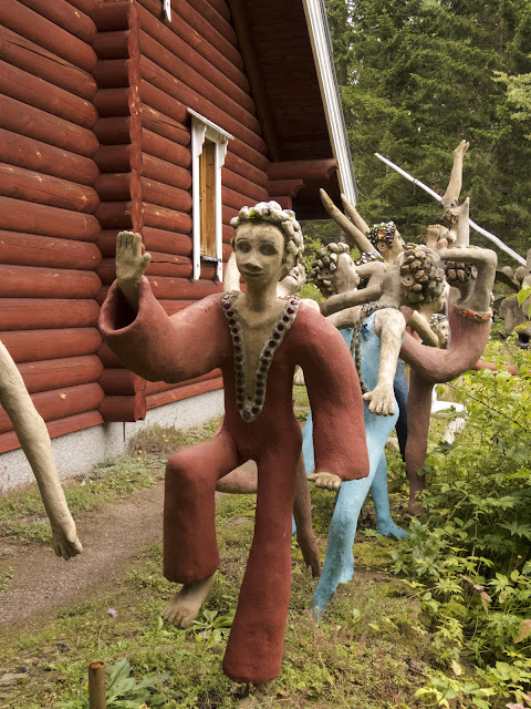 Sculptures in bell-bottom trousers at Parikkala Sculpture Park in Southeastern Finland