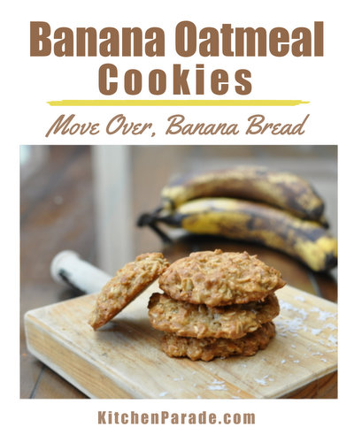 Banana Oatmeal Cookies ♥ KitchenParade.com, oatmeal cookies with a banana twist.