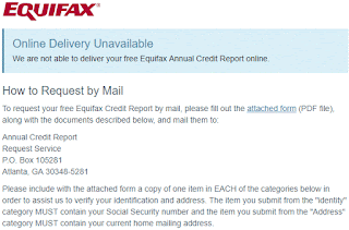 Equifax Fail; online delivery not available