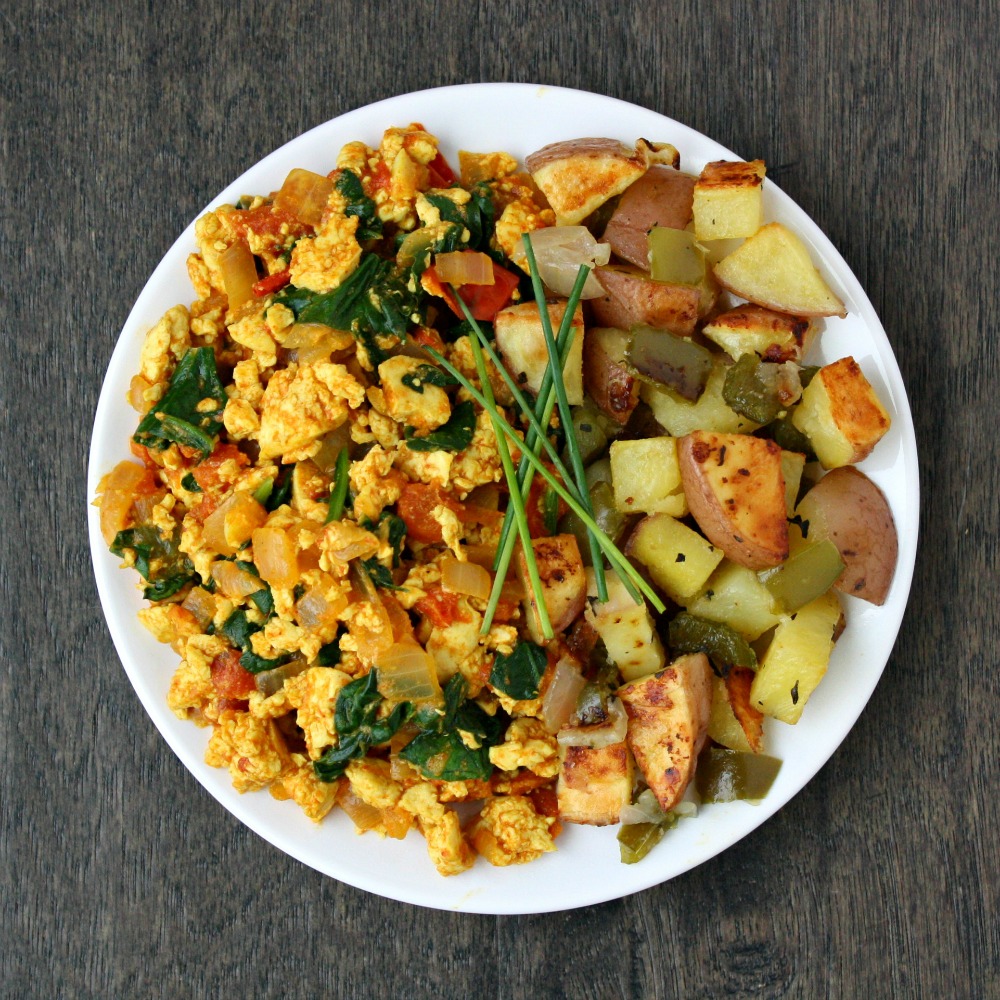 The Garden Grazer Tofu Scramble with Spinach and Tomato