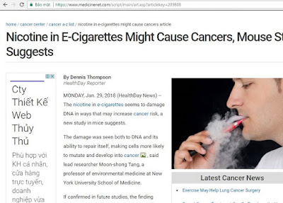 Bài viết gốc về tác hại của nicotine trong thuốc lá điện tử trên medicinenet.com