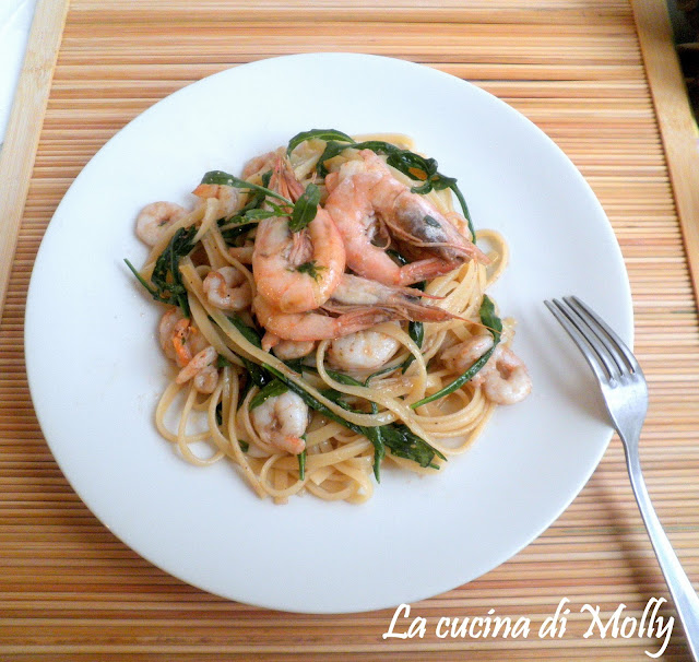 linguine con gamberetti e rucola