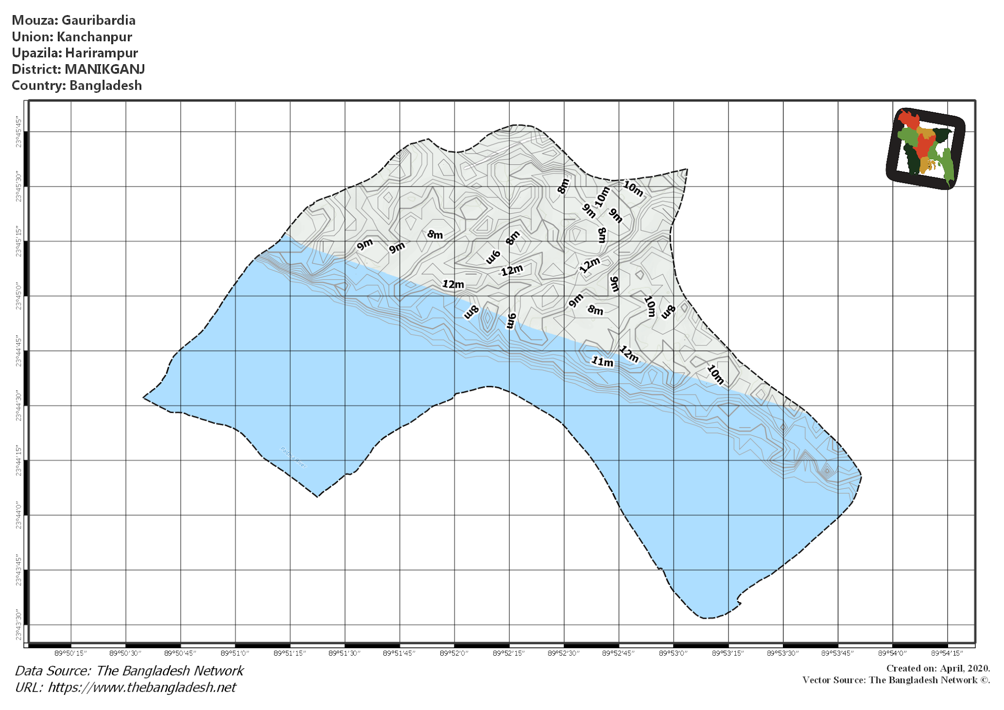 Map of Gauribardia Mouza of Harirampur Upazila, MANIKGANJ, Bangladesh.