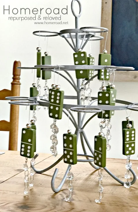 Green Domino ornaments on a tree