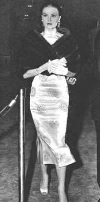 satin pattern vintage qípáo dress photograph on Grace Kelly with fur