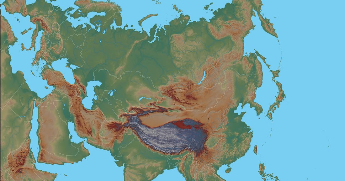 Dilsiz Asya Kıtası Fiziki Haritası - Coğrafya Haritaları