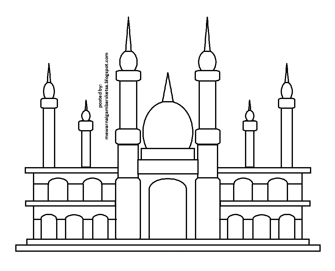 Gambar Mewarnai Gambar Tempat Ibadah Berdoa Masjid Download Sketsa