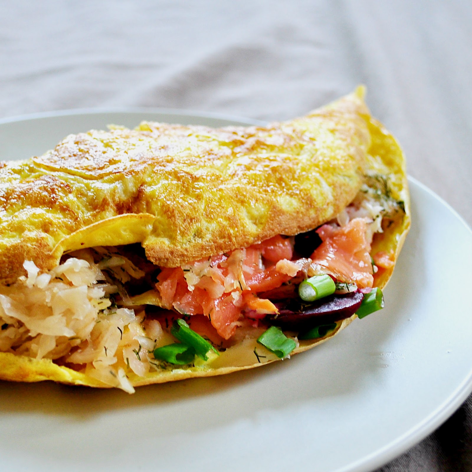 Omelette with Smoked Salmon, Sauerkraut, and Beets