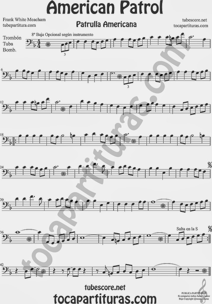 American Patrol Partitura de Trombón, Tuba Elicón y Bombardino Sheet Music for Trombone, Tube, Euphonium Music Scores