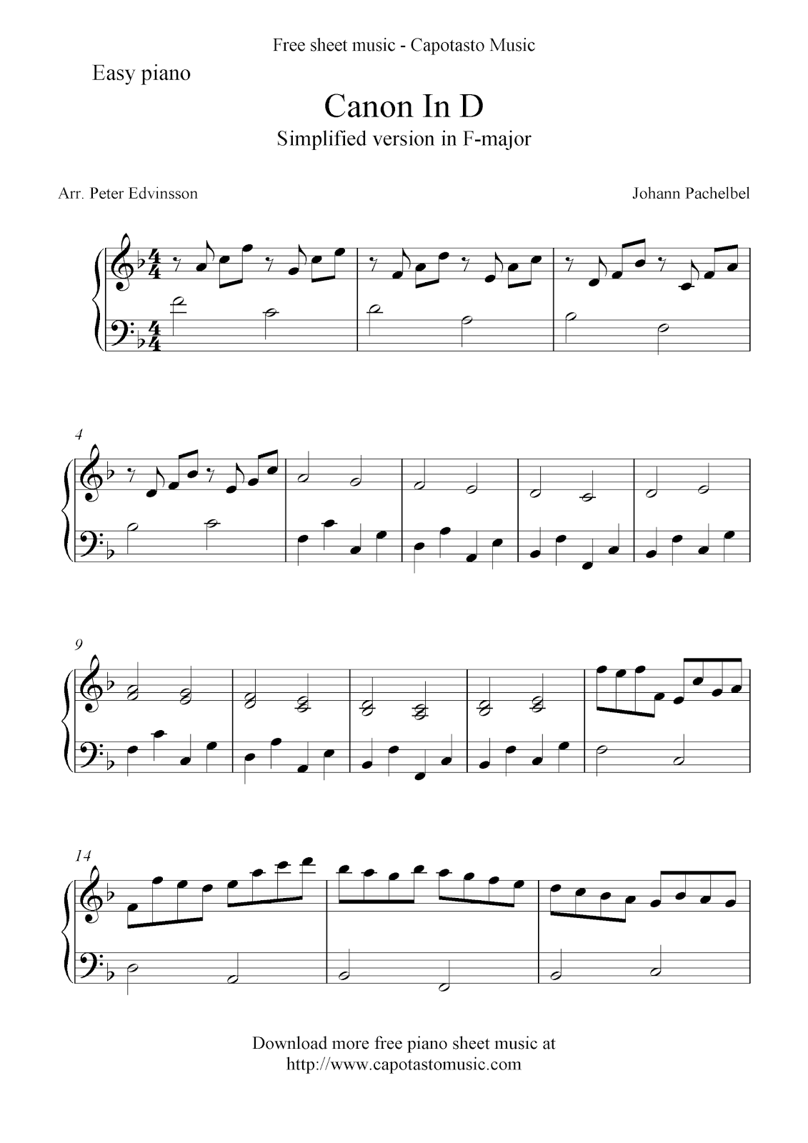 Printable Canon In D Piano Sheet Music Original